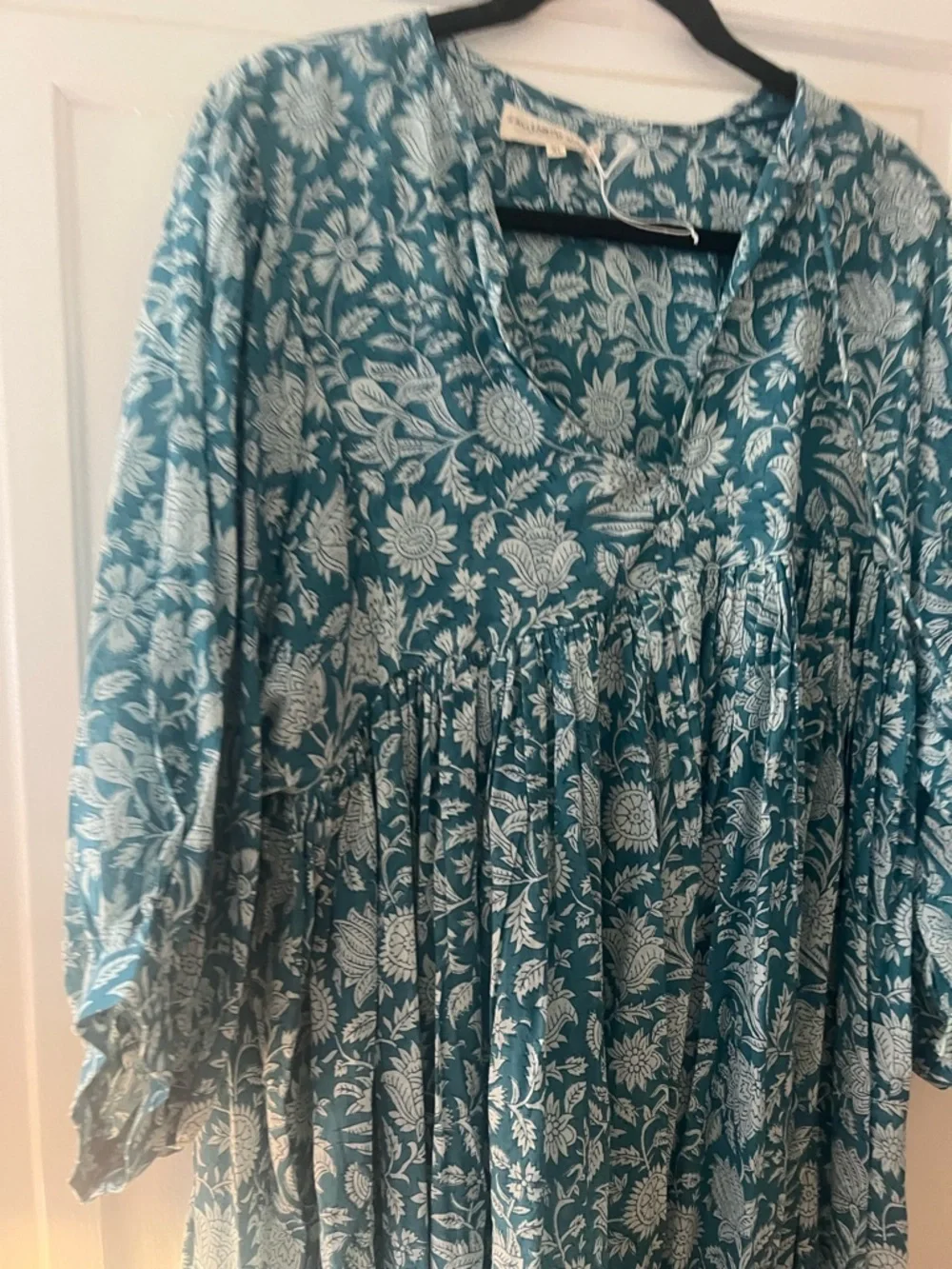 Daughters of India Teal Floral V-Neck Midi Dress - Picture 2 of 4
